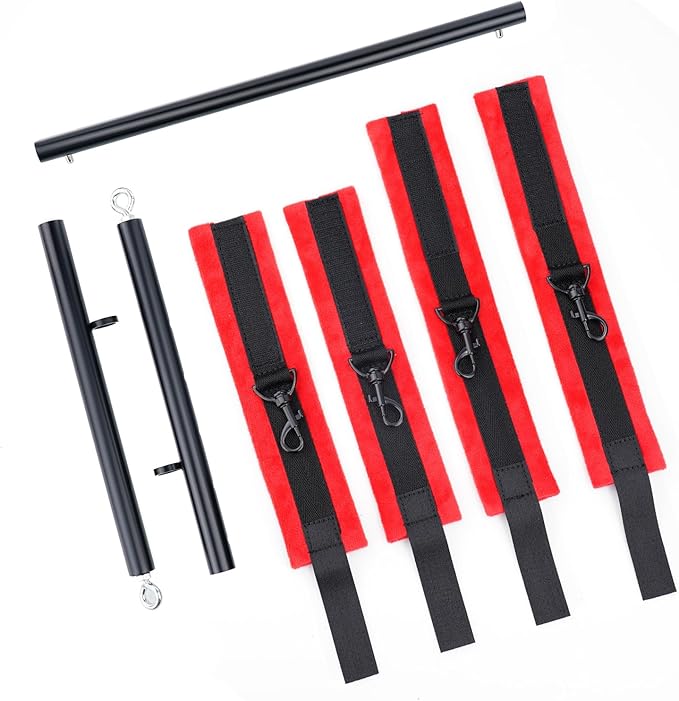 Heavy Duty Stainless Steel Expandable Spreader Bar with 4pcs PU Black--Pink Skull Pattern Detachable Adjustable Straps,Workout Bar for Home Indoor Gym Training Kit