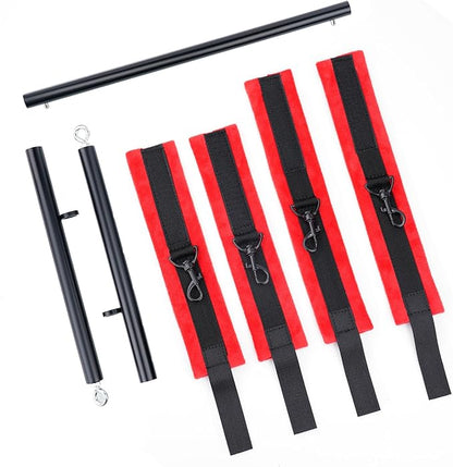 Heavy Duty Stainless Steel Expandable Spreader Bar with 4pcs PU Black--Pink Skull Pattern Detachable Adjustable Straps,Workout Bar for Home Indoor Gym Training Kit