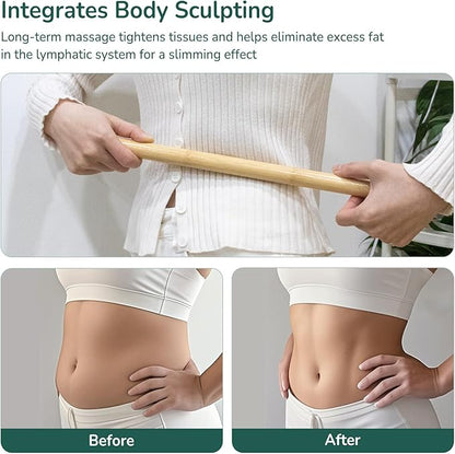 2 PCS Solid Bamboo Massage Stick Set for Body Shaping, Roller Stick, Guasha Sticks, Warm Therapy Tools for Muscle Relaxation