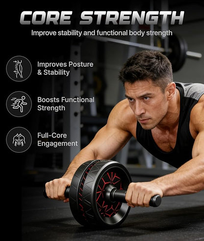 ROMIX Ab Roller Wheel, Wide Ab Wheel Roller with Extra Thick Knee Mat for Home Gym Fitness, Abs Workout Equipment for Abdominal and Core Strength Training for Men and Women, Exercise Wheels for Abs