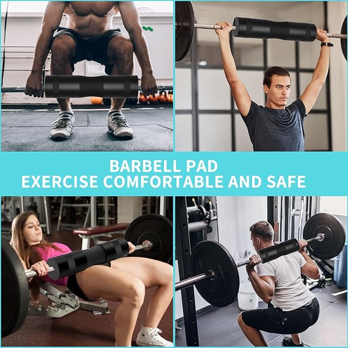 Barbell Pad Set for Squat,10 PCS Hip Thrusts Workout Foam Weight Lifting Bar Cushion with 2 Gym Ankle Straps,3 Hip Resistance Bands,2 Lifting Strap,Barbell Pad and Carry Bag