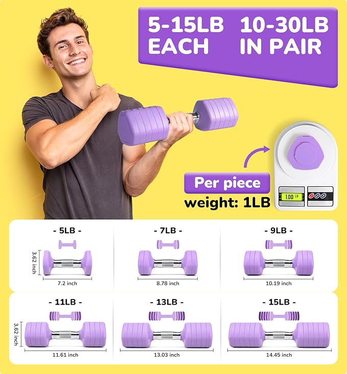 10LBS 20LBS 30LBS Dumbbells Adjustable Dumbbell Set of 2, Hand Weights for Women Men Free Weight Dumbbells Sets for Home Gym & Outdoor Exercise Workout Strength Training Equipments
