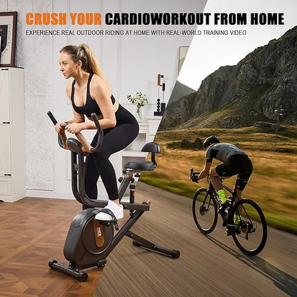 3 in 1 Exercise Bike,Squat Machine,8-level Adjustable Magnetic Bike for Home with App,Squat Rowing Machine, Low Noise Indoor Cycling Bike with 300lbs Weight Capacity,Home Workout Machine