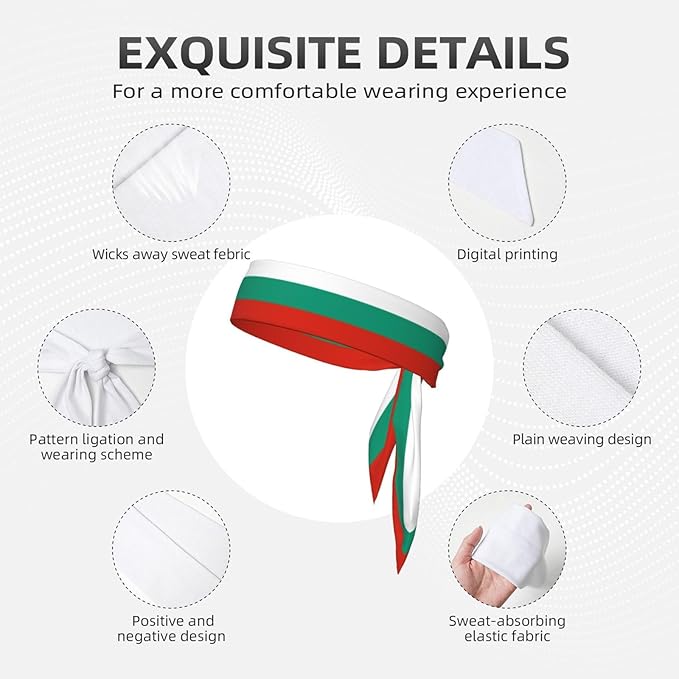 Bulgarian Flag Unisex sports headband, sweat-absorbent tie-on headband, suitable for fitness, sports, running, cycling, hiking, yoga.