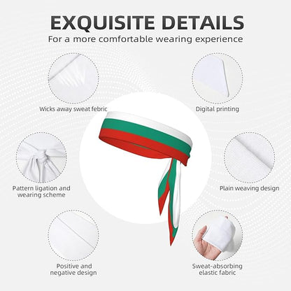 Bulgarian Flag Unisex sports headband, sweat-absorbent tie-on headband, suitable for fitness, sports, running, cycling, hiking, yoga.