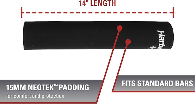 Harbinger NeoTek Foam Core Bar Pad, Standard 14" & Olympic 16" for Squats, Lunges, Hip Thrusts, Weightlifting