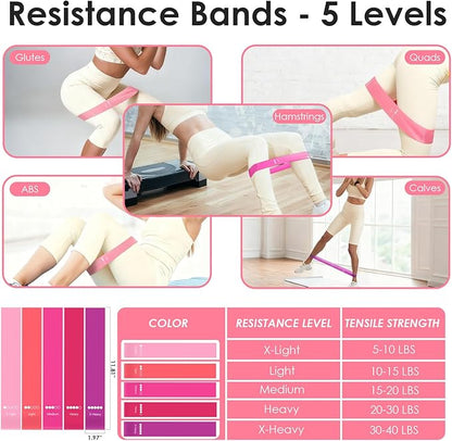 16 PCS Pink Pilates Ring and Ball Set for Women with 15" Magic Circle, Home Pilates Equipment Kit with Adjustable 1LB Ankle Wrist Weight, Resistance Band, Gliding Discs, Pilates Essentials Accessories