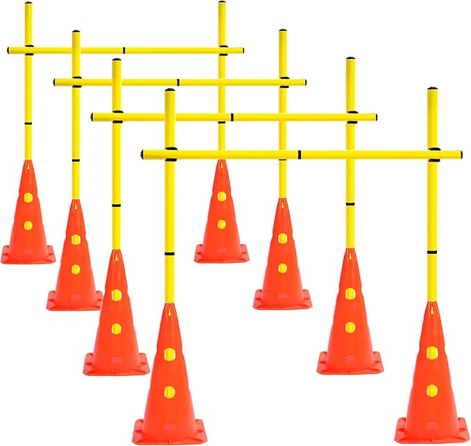 Agility Poles and Hurdles Set Detachable Speed Training Poles Set 8 Training Cones and 12 Agility Poles