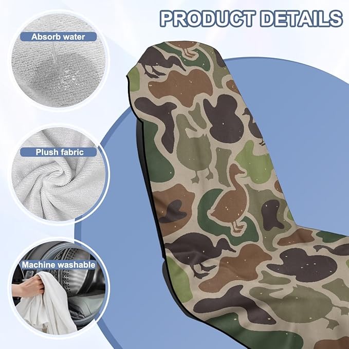 Bulopul Duck Hunting Camo Car Seat Towel Cover After Gym Workout Running Swimming Automotive Accessories for Girly Women Non-Slip Sweating Car Seat Cover