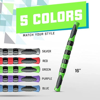 Elite Massage Roller Stick Targets Sore, Tight Leg Muscles to Prevent Cramps and Release Tension. It's Sturdy, Lightweight, Smooth Rolling and Thankfully This Lifesaver has Comfortable Handles.Green