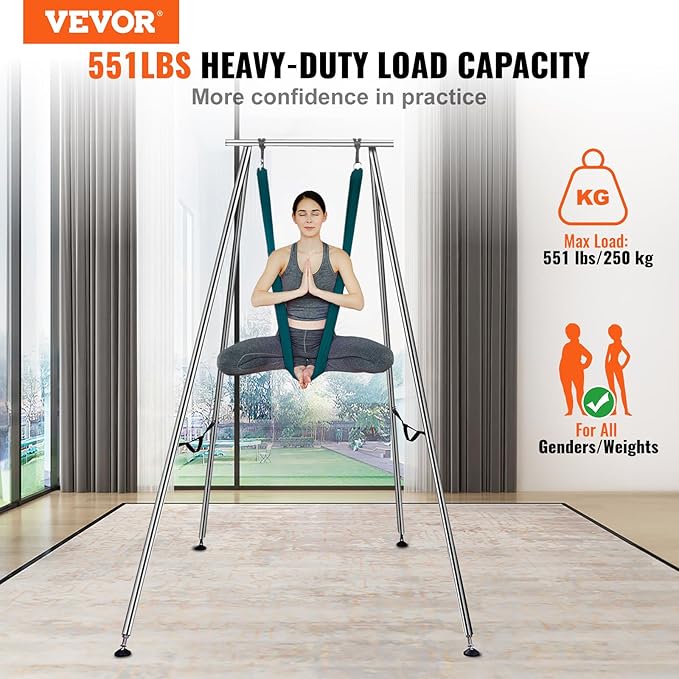 VEVOR Yoga Stand Frame, Max 441-551 lbs Load Swing Stand, Triangular Structure Aerial Rig, Aerial Silk Stands with Yoga Hammock, Standard & Height-Adjustable Version