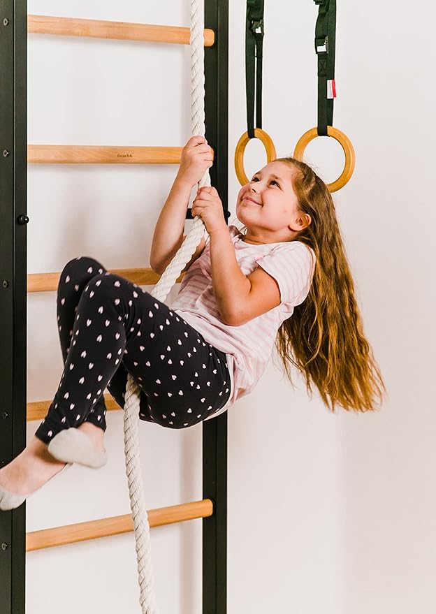 Wooden Swedish Ladder Wall Stall Bar - Indoor Chin Up Bar Workout Equipment for Home Exercise, Physical Therapy, Gymnastics, Fitness