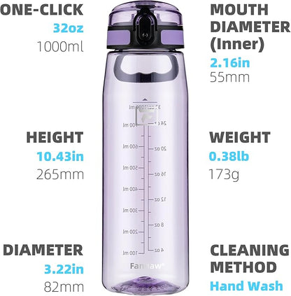 Fanhaw 32 oz Tritan Water Bottle with Chug Lid - Clear, BPA-Free, Lightweight, Wide Mouth, Leak-Proof, Perfect for Gym, Travel, School, Office, and Sports (Amethyst)