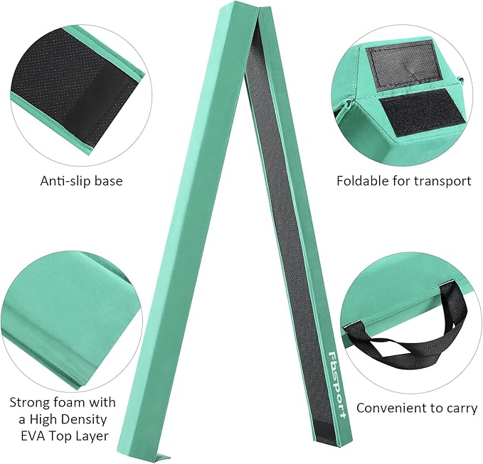 FBSPORT 8ft/9ft/9.5ft Balance Beam Folding Gymnastics Beam Foam Balance Floor Beam Equipment for Kids Adults, Suede Cover Anti Slip Base with Carry Bag for Home School Gym Training