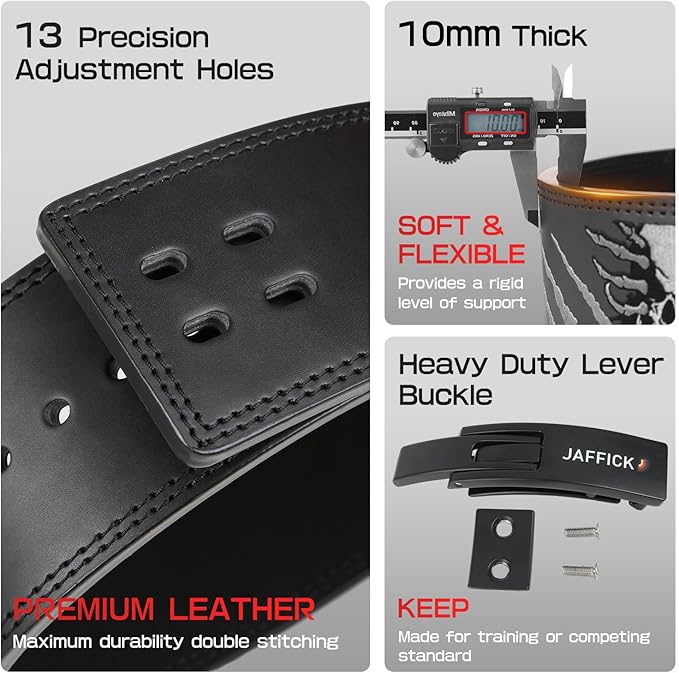Jaffick Lever Lifting Belt – Power 10mm Extreme Heavy Duty Genuine Leather Lower Back Support for Squats, Bench Press, Deadlifts Bodybuilding Weightlifting Powerlifting for Men & Women