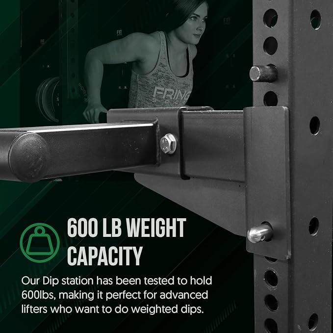 Dip Bar Station For Tricep Dips, Bodyweight Training, Calisthenics, Attaches to 2"x3" Rigs, Cages, Squat Racks with 5/8" Hardware, Angular Bar Layout