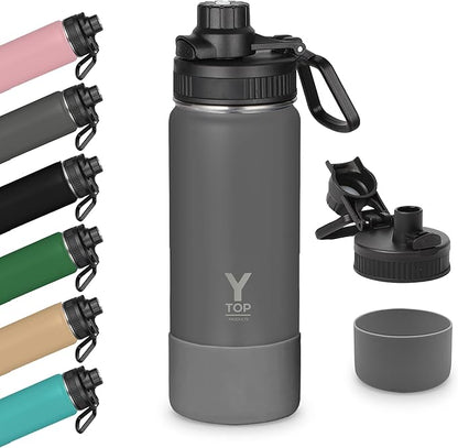 Y TOP 18 oz Insulated Water Bottle Leak Proof Spout Lid Fits in Car Cup Holder – Double Wall Dishwasher Safe Easy Clean stainless steel drinking water bottle for Gym Kids Sports Travel Hiking School