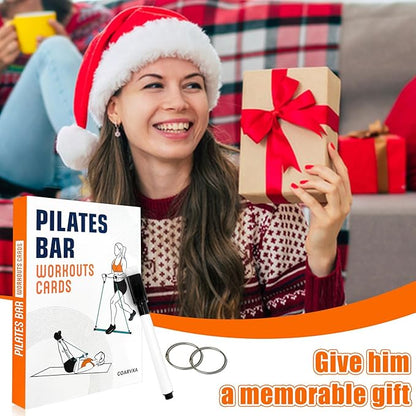 Pilates Bar Workouts for Women-58 Exercise Cards with Pilates Stick Work Out Postures，ncludes 4-Week Challenge,2 Rings& Dry-Erase for Easy Organization-Home, Gym or Studio