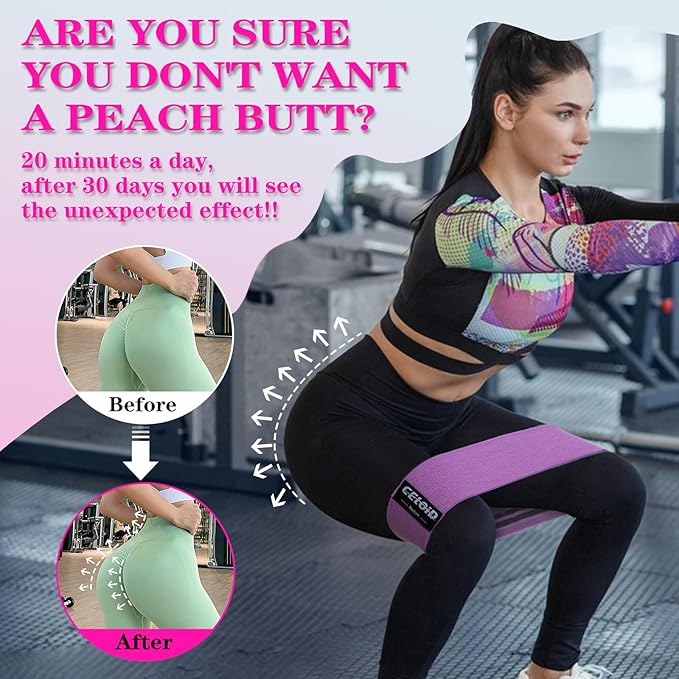 Resistance Bands Set, Exercise Bands with Non-Slip Design for Hips & Glutes, 3 Levels Workout Bands for Women and Men, Booty Bands for Home Fitness, Yoga, Pilates