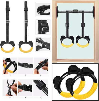Kids Gymnastic Rings with Adjustable Straps Pull up Olympic Rings for Kid‘s Pull Up Bar Doorway Chin up Bar Strength Training Climbing Dome Outdoor Jungle Gym Hanging Stretching Height Increase