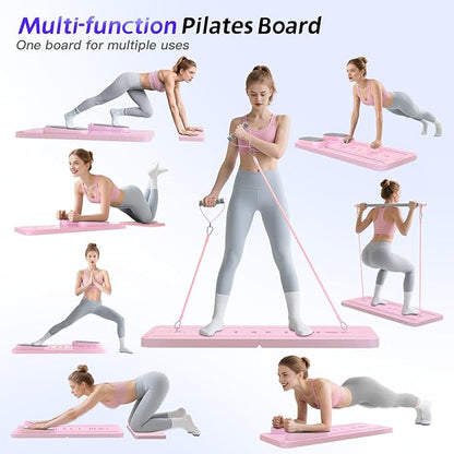 5 in 1 Pilates Board, Foldable Pilates Reformer Set with Resistance Bands, Portable Pilates Sliding Board, Trainer Machine for Home Workout, Ab, Core, Fitness, Exercise