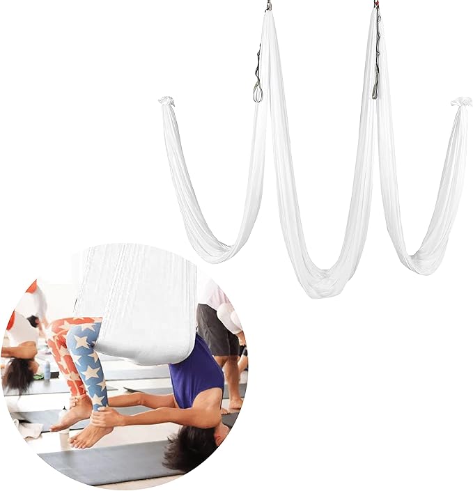 HECASA Aerial Silks Yoga Swing Set, Aerial Yoga Hammock w/Daisy Chain for Home, Inversion Exercises, Strength Training and Starter Kit