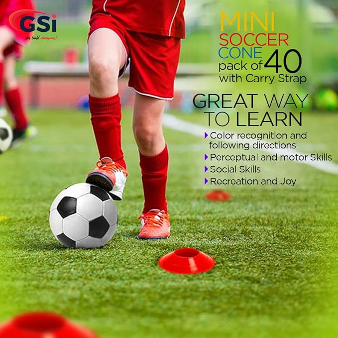 GSi Sports Training Cones for Agility Drills – Soccer & Basketball Multi-Sport Field Markers, Durable Flexible Cones in Multiple Shapes & Packs (20–80 Pack)