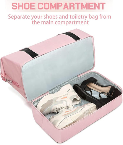 Sports Gym Bag for Women, Travel Duffle Bag with Shoe Compartment & Wet Pocket, Fitness Yoga Bag