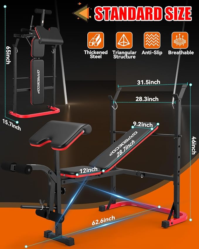 OPPSDECOR 6 in 1 Weight Bench Set with Leg Extension and Leg Curl, 660 LBS Adjustable Bench Press Set with Preacher Curl Pad, Foldable Workout Bench for Home Gym, Strength Training for Teens/Adults