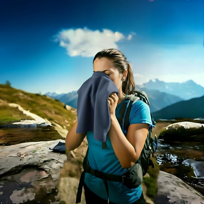 Microfiber Camping Towel for Face Quick Dry Lightweight Small Travel Body Beach Swimming Cycling Fishing Hiking Backpacking Towels(Navy Blue, 2 Pack S)