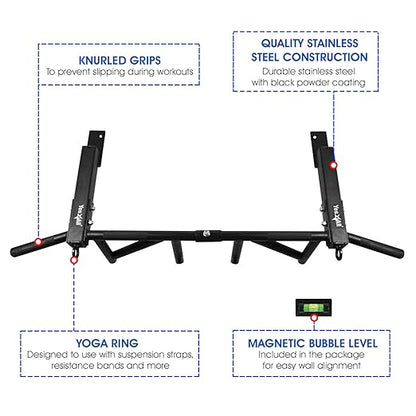 Yes4All Heavy Duty Wall Mounted Pull Up Bar – Multi-Grip Ceiling/Joist Mount Chin-Up Bar for Home Gym Strength Training, 300 lb Capacity, 5 Grip, Steel, Joist Mount, Black