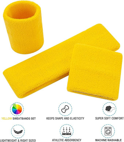 Sweatbands Headband and Wrist Set, Cotton Sweat Band for Athletic Men and Women, Sweatbands Sports Headbands for Working Out, Running, Basketball, Tennis, Yoga