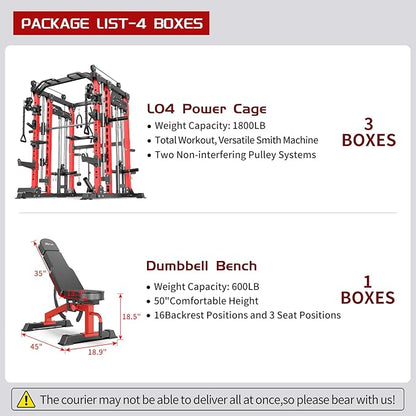 Multi-Purpose Squat Rack,Smith Machine Weight Rack Set with Cable Crossover System, Home Gym Power Racks, Power Racks and Packages