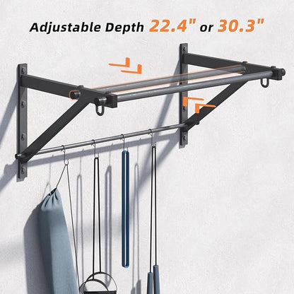 Wall Mounted Pull Up Bar, Strength Training Chin Up Bar with Hooks, Adjustable Depth Pull-up Bar with 500LBS Weight Capacity, Heavy Duty Gym Home Training
