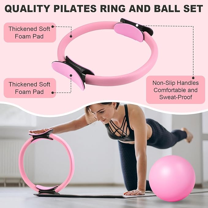 Home Pilates Kit 14 PCS, Pilates Ring and Ball Set with Adjustable Ankle Wrist Weights and Resistance Bands for Women Workout Set, Yoga Essentials Kit Equipment Accessories for Home Workouts