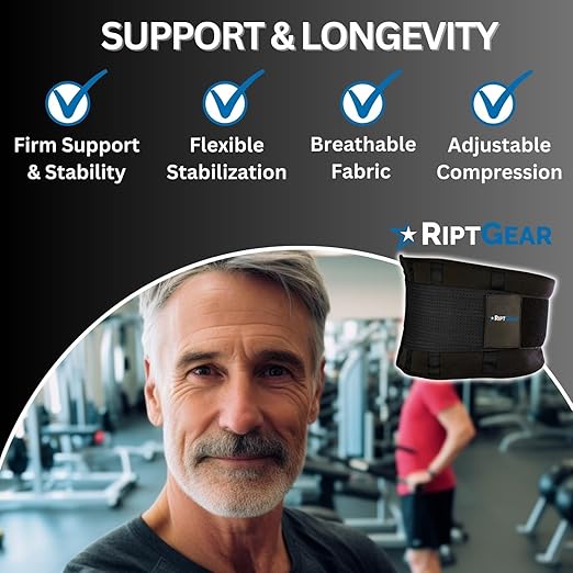 RiptGear Back Brace for Lower Back Pain Relief - Breathable Back Brace for Men and Women - Ideal for Lifting, Work, Sciatica, Herniated Disc, and Lumbar Support - Black, XL (Waist: 36"-39")