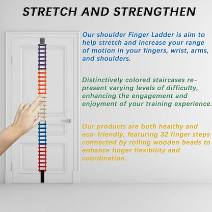 Portable Over-The-Door Shoulder Finger Ladder, Shoulder Pain Relief Wooden Finger Ladder for Hand Therapy and Joint Rehabilitation (Colorful 02)