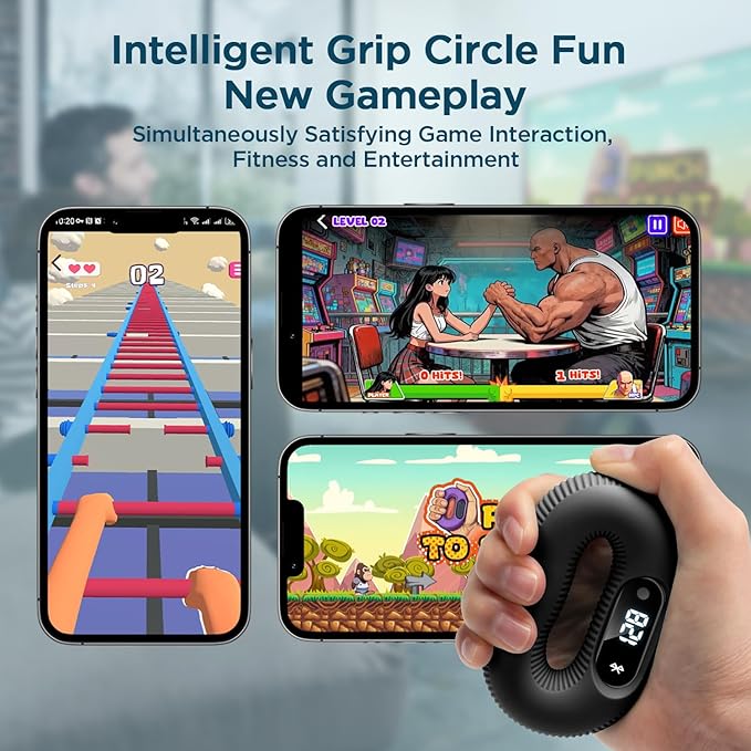 Smart Grip trainer, Supports Multiple Game Interaction and HID Mode Video Browsing,Grip Strength Trainer for fitness, Stress relief and Rehabilitation Training, Resistance 50 Pounds Hand Trainer Black