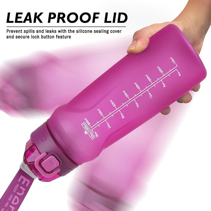 32oz Sports Water Bottle with Detachable Straw (Sip & Chug), Motivational Water Bottle with Capacity Marker, Leakproof Drinking Water Bottle with Strap for Travel Fitness Gym Outdoor (Pink)