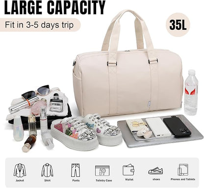 NOL Waterproof Gym Duffle Bag for Men & Women with Shoe & Wet Compartments, Multiple Pockets | Adjustable Shoulder Strap for Sports, Travel, Fitness, Workout & Hospital Use, Cream