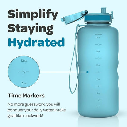 Hydracy Water Bottle with Time Marker -Large BPA Free Water Bottle & No Sweat Sleeve -Leak Proof Gym Bottle with Fruit Infuser Strainer & Times to Drink -Ideal for Fitness Sports & Outdoors