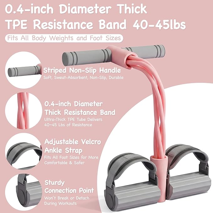 Adjustable Ankle Strap Resistance Band with Handle,0.4-inch Diameter Thick TPE Resistance Band 40-45lbs,Suitable for All Weights & Foot Sizes, Full-Body Workout