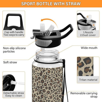 ALAZA Cheetah Leopard Print Animal Skin Sports Water Bottle with Straw Tritan Drink Bottle 32 oz BPA Free Reusable for Travel Outdoor Fitness