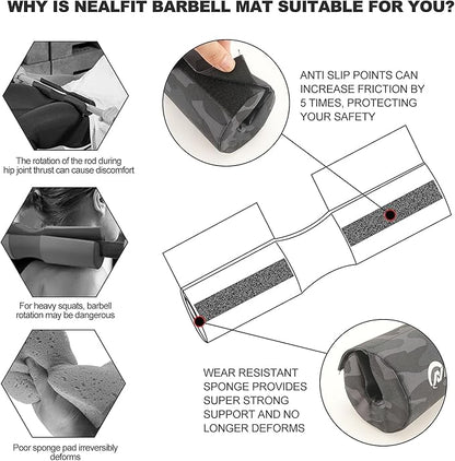 Barbell Squat Pad with Thick Nylon Padding, Hip Thrust Pad for Squats, Lunges, Neck Shoulder Squat Pad for Olympic or Standard Bars