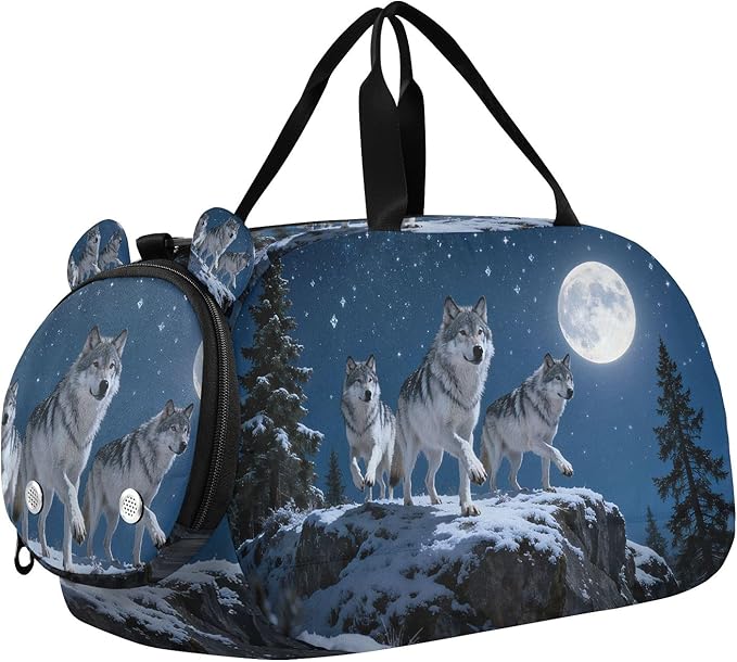 Gym Bag for with Shoe Compartment， Wolves of the Forest pattern Duffle Bag for Travel, Sports, Fitness & Workout