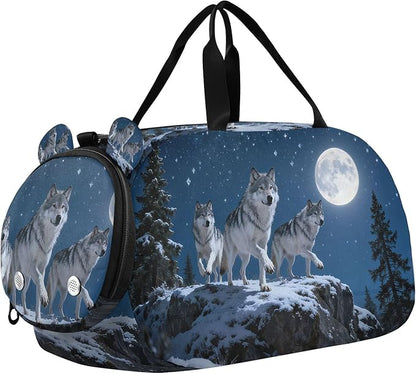 Gym Bag for with Shoe Compartment， Wolves of the Forest pattern Duffle Bag for Travel, Sports, Fitness & Workout