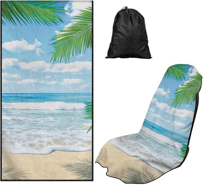 Bulopur Hawaiian Car Seat Towel Cover Absorbent Soft Palm Tree Beach Towel Car Seat Covers Front Seats Running Post Workout Sweatproof Yoga Towels Blanket