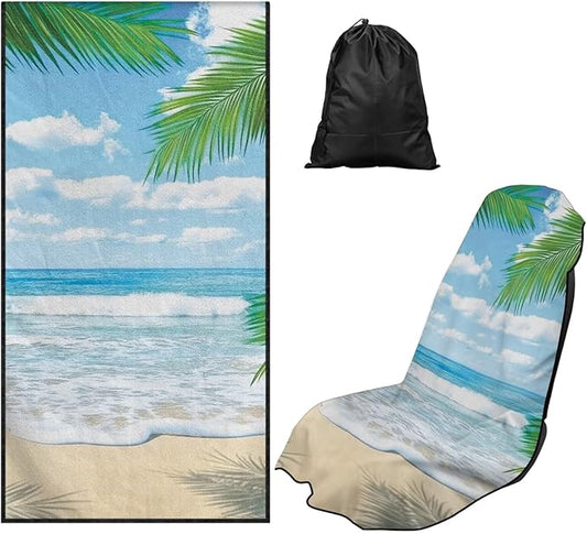 Bulopur Hawaiian Car Seat Towel Cover Absorbent Soft Palm Tree Beach Towel Car Seat Covers Front Seats Running Post Workout Sweatproof Yoga Towels Blanket