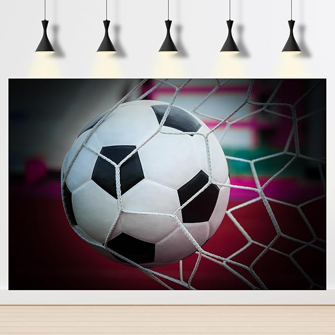 Soccer Ball in Goal Backdrop Sports Game Party Sports Birthday Party Photography Background Football in Net Boys Children Adult Sports Club Portrait Backdrops Photo Shoot Decor Wallpaper 20x10ft