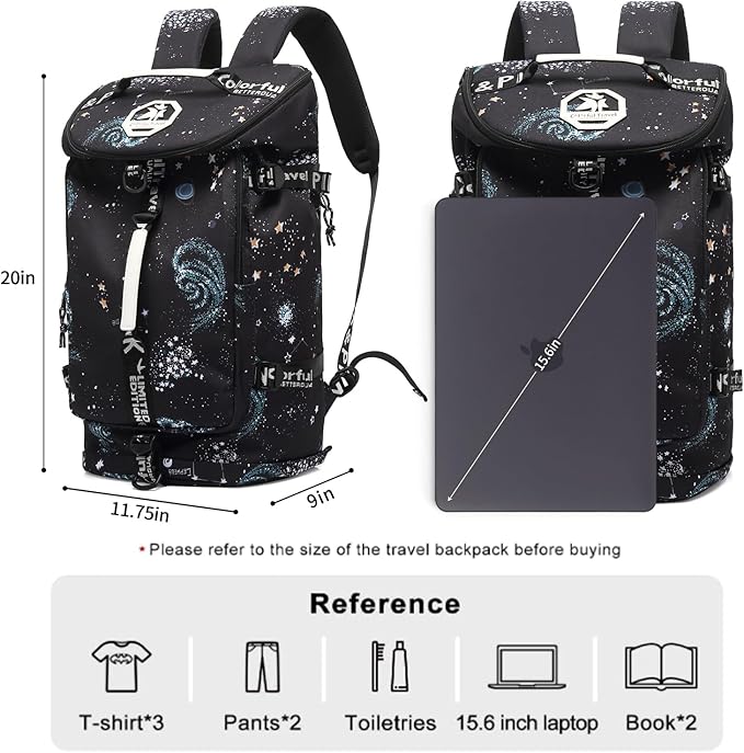 Floral gym duffel bag backpack, fashion wrestling bag,with shoe compartment, 4 kinds of back method waterproof travel sports walking laptop Lightweight（A-Starry Sky）